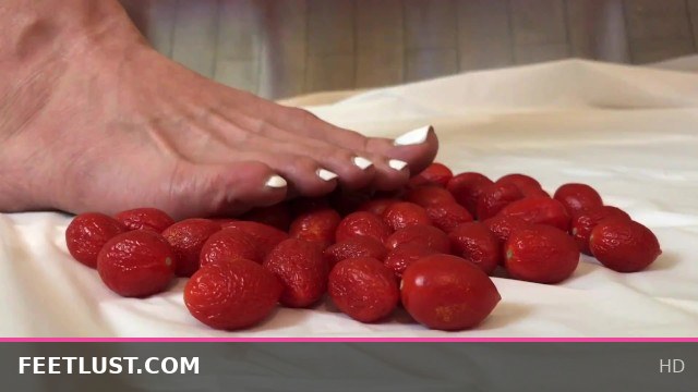 Foot Fetish: Juicy Tomatoes Crushed by White Toes, High Arch Squeeze
