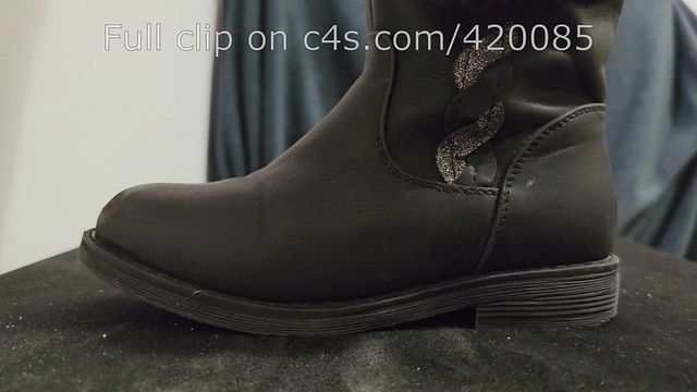 Black Boots Trample POV - LittleShoes Crushes Cock with Size 34 Soles