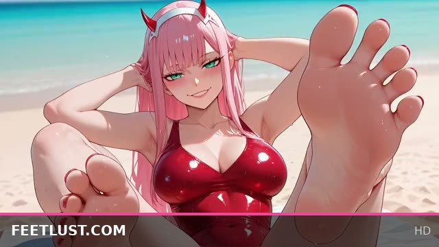Zero Two dominates as you stroke while sniffing her feet and armpits in femdom JOI