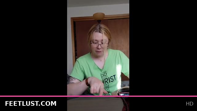 Step-Sister Rubs Her Feet with Lotion During Bible Study Session